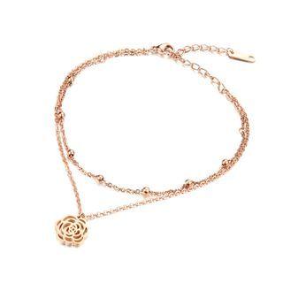 Elegant And Fashion Plated Rose Gold Camellia Round Beads 316l Stainless Steel Double-layer Anklet Rose Gold - One Size