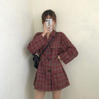 Plaid Mini A-line Coat Dress Red - One Size