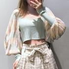 Puff-sleeve Crop Knit Top