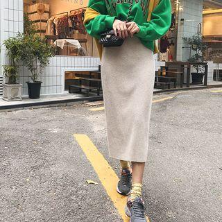 Wool Blend Knit Long H-line Skirt