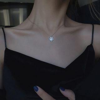 925 Sterling Silver Rhinestone Star Pendant Necklace Circle Necklace - One Size