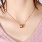 Stainless Steel Rhinestone Pendant Necklace 1642 - Necklace - Rose Gold Plating - One Size