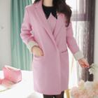 Contrast-cuff Wool Blend Coat Pink - One Size
