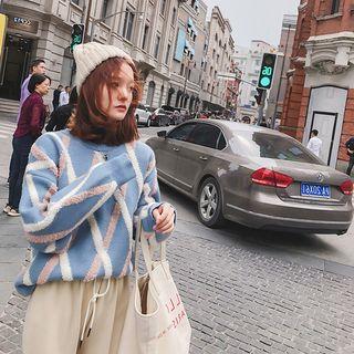 Color-block Loose-fit Sweater Blue - One Size