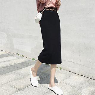 Leopard Print Panel Knit Pencil Skirt