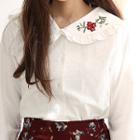 Frilled Floral-embroidered Collar Blouse