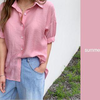 Drop-shoulder Sleek Pinky Shirt Pink - One Size