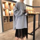 Plain Oversized Sweatshirt / Long-sleeve Midi Lace Dress
