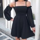 Puff Sleeve Off Shoulder Tie-back Mini Dress