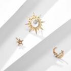 Set Of 3: Moon Stud Earring + Sun Earring + Star Earring 9145 - 1 Pair - One Size
