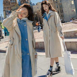 Drawstring Waist Denim Panel Trench Coat