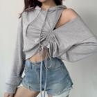 Cut-out Drawstring Cropped Hoodie