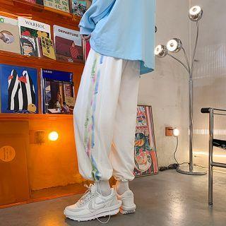 Drawstring-cuff Tie-dyed Wide-leg Sweatpants