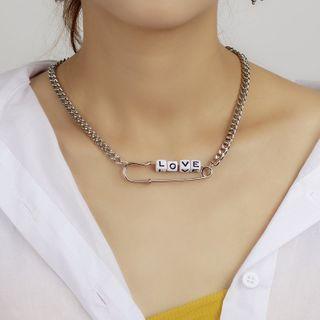 Alloy Safety Pin Love Lettering Pendant Choker Silver - One Size