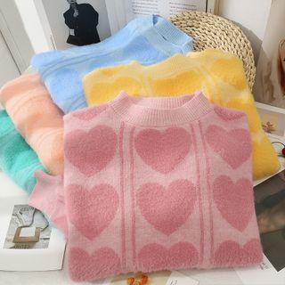 Heart-print Loose Sweater In 5 Colors