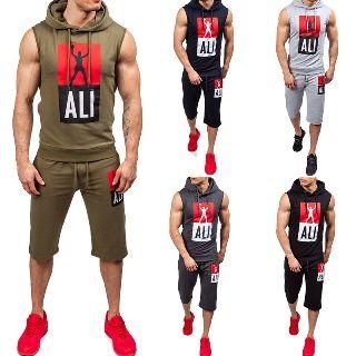 Set: Sleeveless Hooded Top + Drawstring Shorts