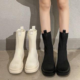 Knit Panel Platform Mid-calf Boots