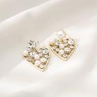 Faux Pearl Rhinestone Heart Dangle Earring 1 Pair - S925 Silver Earrings - Gold - One Size