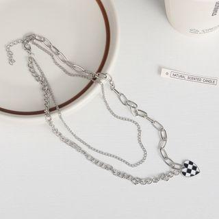 Checker Print Heart Necklace