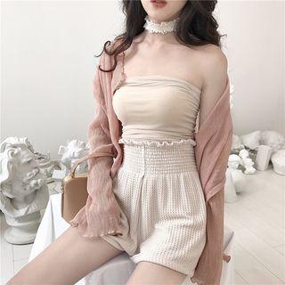 Plain Bandeau Top / High-waist Shorts