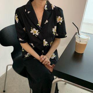 Flower Printed Blouse Black - One Size