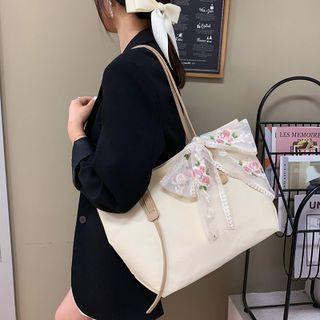 Bow Canvas Tote Bag Off-white - One Size
