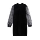 Long-sleeve Mesh Panel Shift Dress