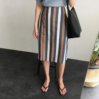 Buttoned Stripe Long Skirt