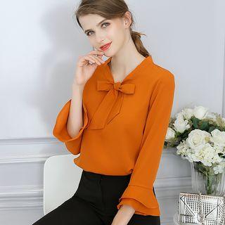 Tie-collar Bell-cuff Blouse
