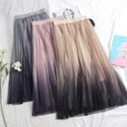 Gradient Sheer A-line Midi Skirt