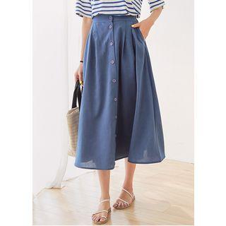 Button-front Long A-line Skirt