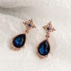 Rhinestone Drop Earring 1 Pair - Sapphire Blue & Gold - One Size