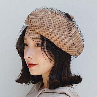 Mesh Panel Woolen Beret Hat