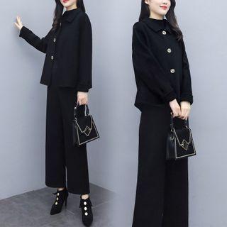 Set: Buttoned Jacket + Wide-leg Pants