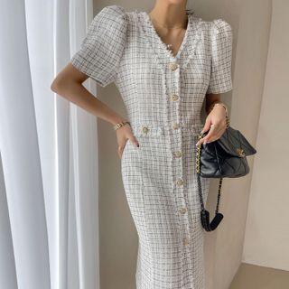 Button-up Tweed Coatdress