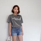 Dip-back Glittered Lettering T-shirt