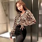 Leopard Print V-neck Blouse As Shown In Figure - One Size