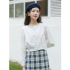 Square-neck Button-up Blouse White - One Size