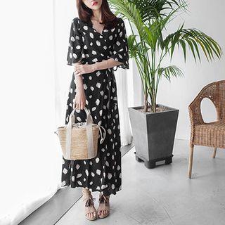 Pattern Long Surplice-wrap Dress