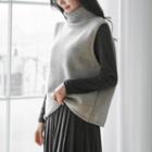 Turtleneck Slit-back Sleeveless Sweater