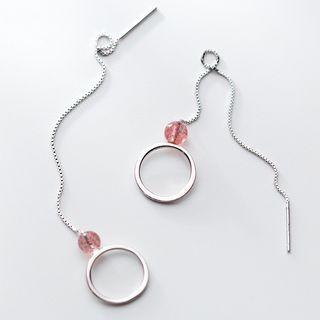 925 Sterling Silver Rhinestone Loop Drop Earring Silver - One Size