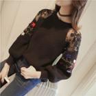 Lace Panel Embroidered Sweater