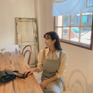 Pointy-collar Puff-shoulder Shirt