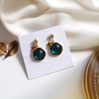 Alloy Star Bead Dangle Earring 1 Pair - 925silver Geometry Earring - Green - One Size