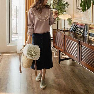 Snap-button Corduroy Long Skirt