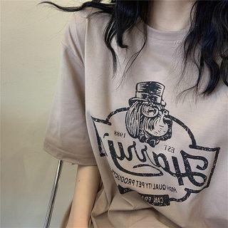 Cartoon Dog Print Lettering Short-sleeve T-shirt
