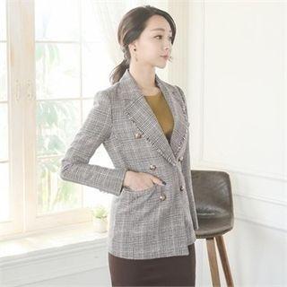 Metallic-button Double-breasted Glen-plaid Blazer