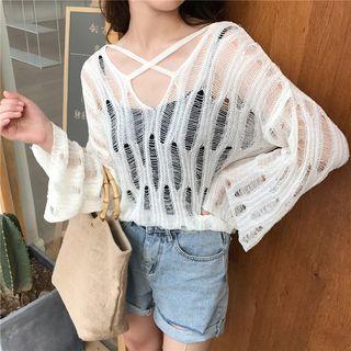 Distressed Lattice Long-sleeve Knit Sweater