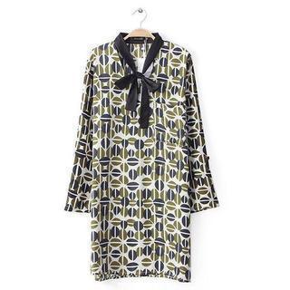 Tie-neck Patterned Dress