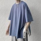 Short-sleeve Color Block Button T-shirt